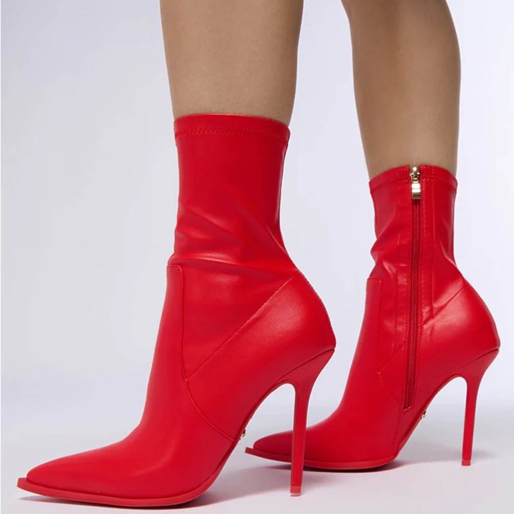 AZALEA WANG  Red Vegan Leather High Heel Ankle Booties